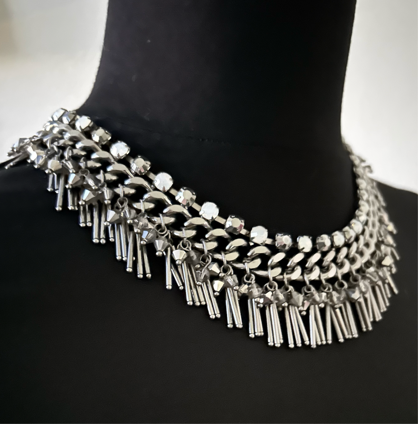 Chain necklace with rhinestone and pendants