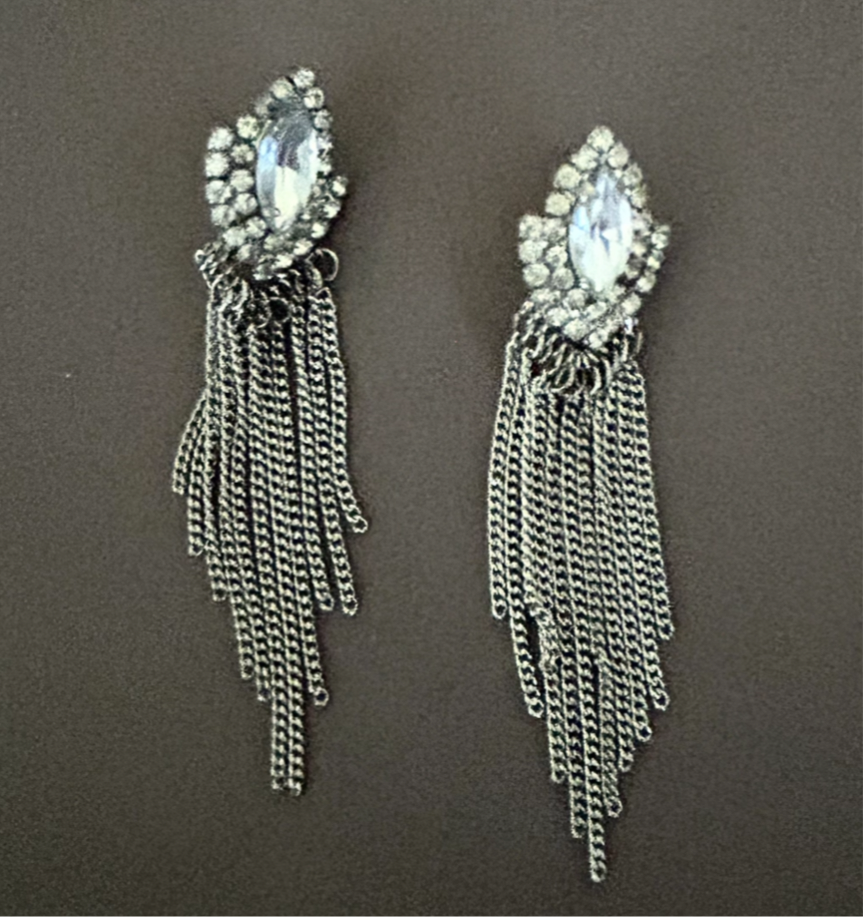 Rhinestone and chain earrings