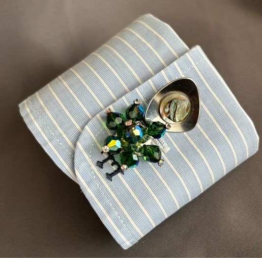 Striped cuff bracelet with cufflinks