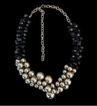 Silver ball and black bead necklace