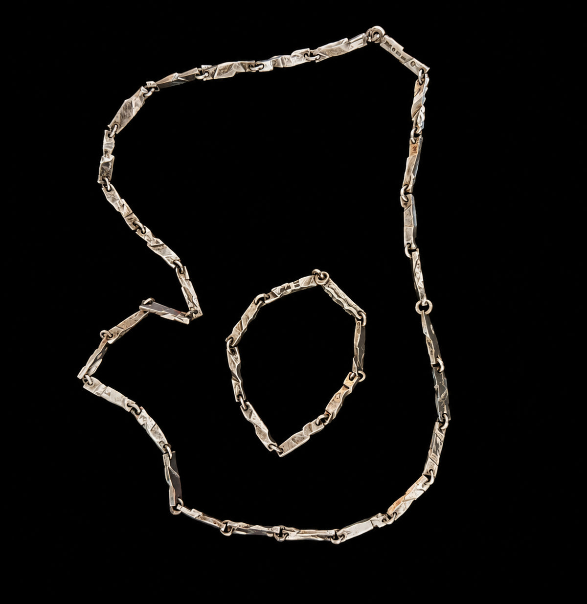 Handcrafted hammered sterling silver set