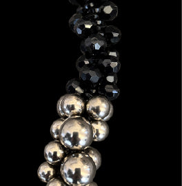 Silver ball and black bead necklace