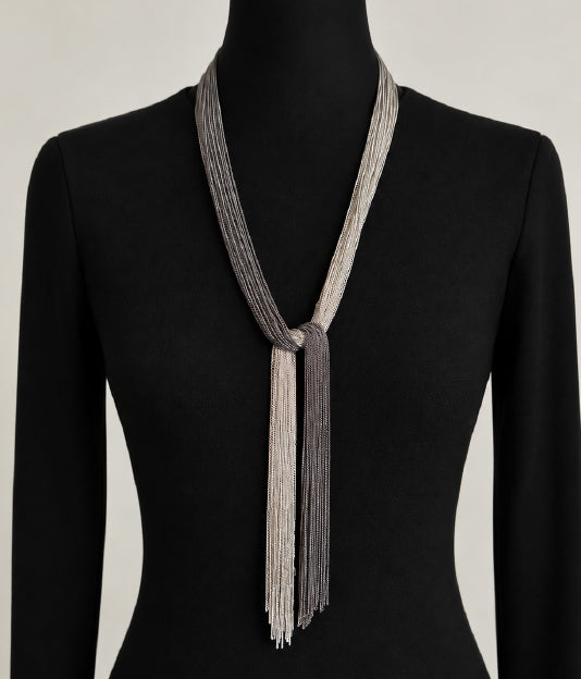 Long two-tone multi-chain necklace