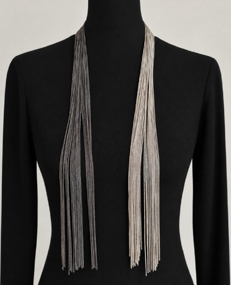 Long two-tone multi-chain necklace