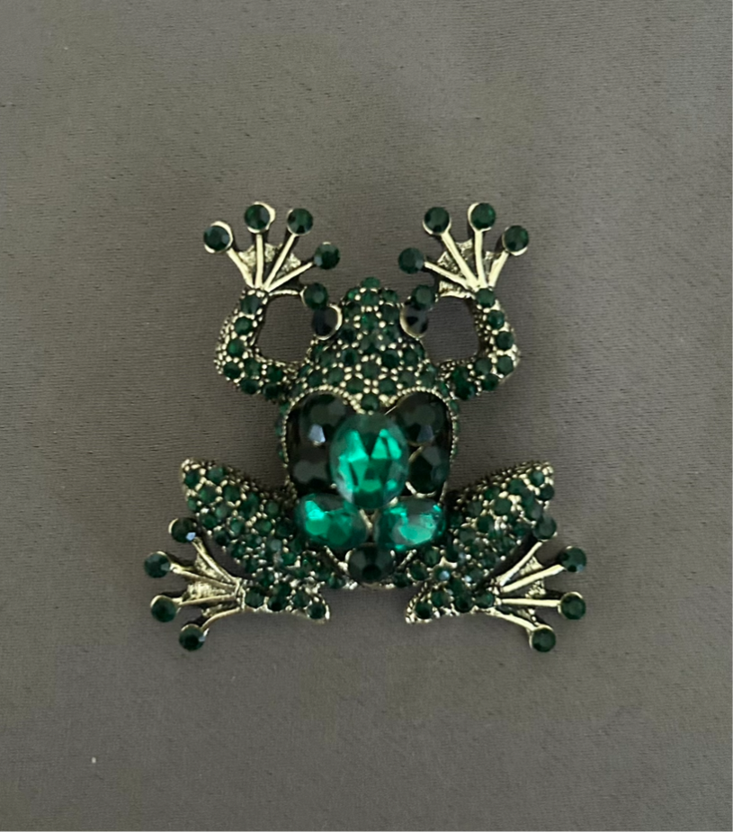 Rhinestone frog brooch