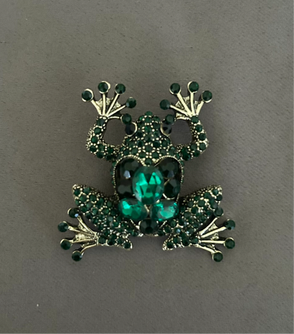 Rhinestone frog brooch