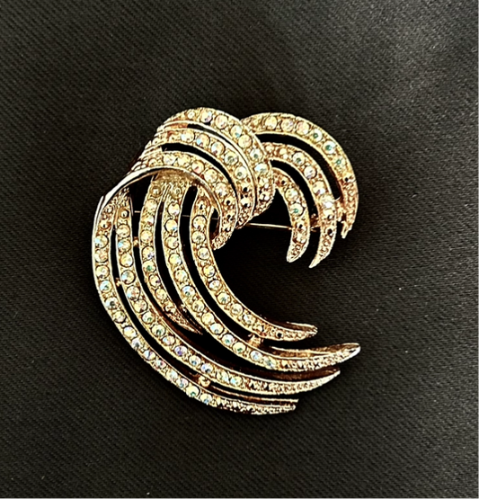 Wave rhinestone brooch