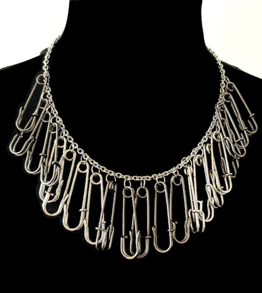 Two-tone safety pin necklace