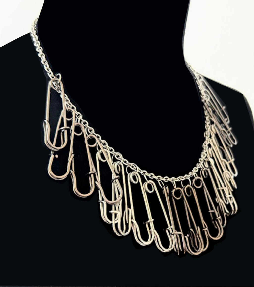 Two-tone safety pin necklace
