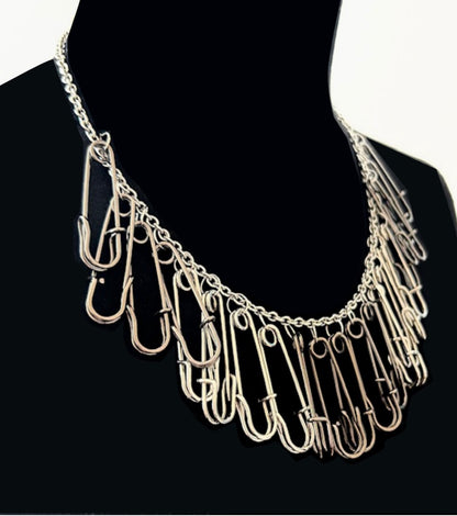 Two-tone safety pin necklace